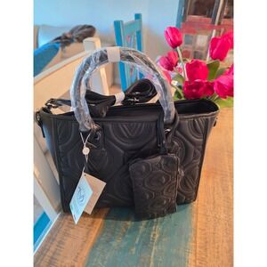 Valentina Orlandi‎ Black Quilted Tote Bag with Crossbody Strap and Pouch NWT